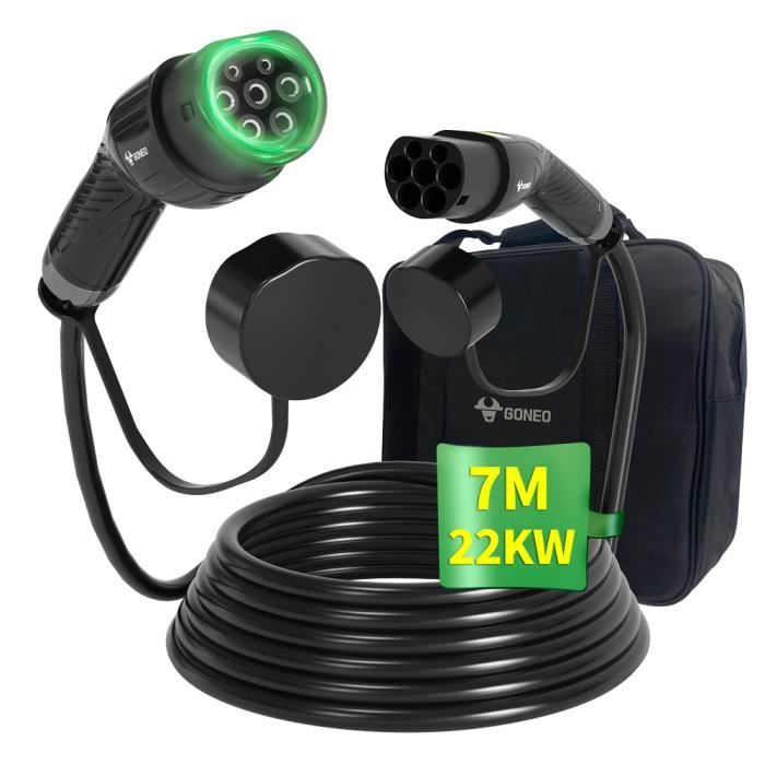 GONEO 22KW 32A Câble de Recharge Voiture 7 Mètre,Type 2 de Type 2,Triphasé Compatible avec Model S/3/X/Y,Zoe,Smart ForTwo