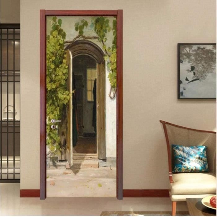 3D Porte Papier Peint Muraux Planche De Bois Gris 80 X 200 Cm Auto-Adhésif Poster Porte Sticker Porte Autocollant Trompe L'Œil Papier Peint Pour Porte Cuisine Salon Chambre Salle De Bain Wc