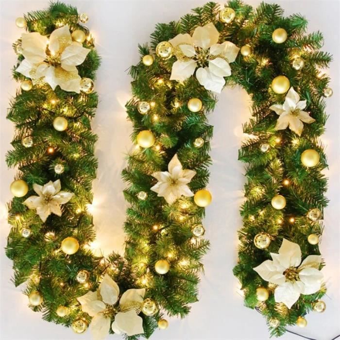 Lot de 10 guirlandes de sapin de Noël 2 m x 9 cm - Guirlande métallique brillante pour Noël, mariage, anniversaire - Or rose
