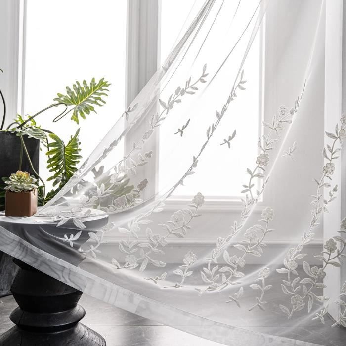 Rideau occultant gris en polyester imprimé fleur blanche pour salon chambre  vendu à l'unité