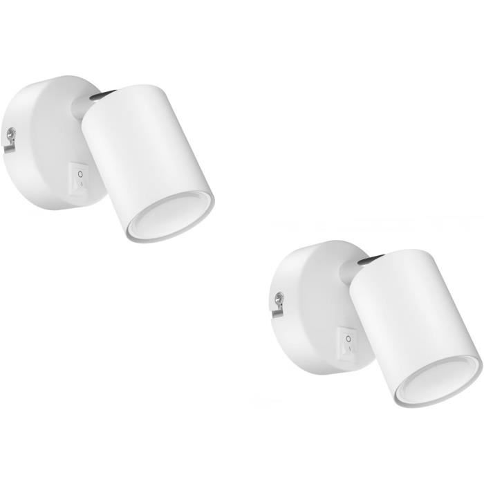 2 Focos De Pared WAIKA, De Una Llama, Con Interruptor, GU10, Blanco Mate, Incl. Smart Home RGBW GU10 Lámpara LED, 5,41W, 473lm