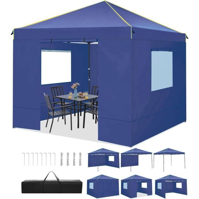 GOPLUS Tonnelle Pliante 3x3M Jardin, Tente de Reception avec Sac de Transport UV50 , Pliable avec Hauteur Ajustable 232/246/260CM, Tente de Jardin pour Patio Cour Plage (Bleu