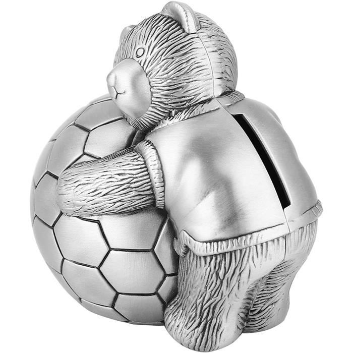 Tirelire Ours Football - Décoration Baptême Garçon - Alliage Zinc - 9.2x8.4x9.7cm