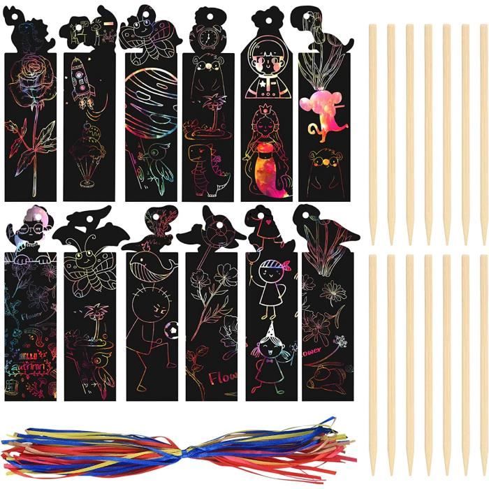 RUIJIE Marque-Pages à Gratter Pour Enfants 48 Pièces Carte à