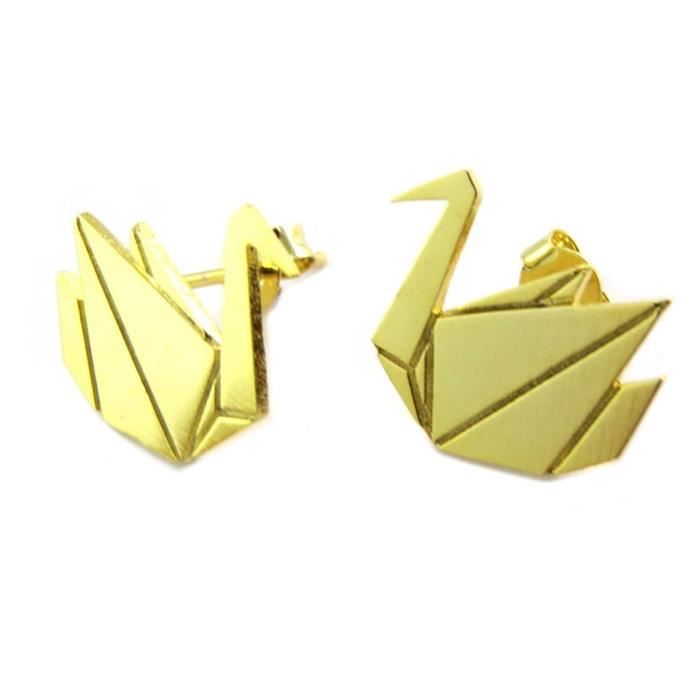 Boucles D'oreilles Origami En Acier Doré - Pendantes, Fermoir Clous, Neuf Avec étiquettes