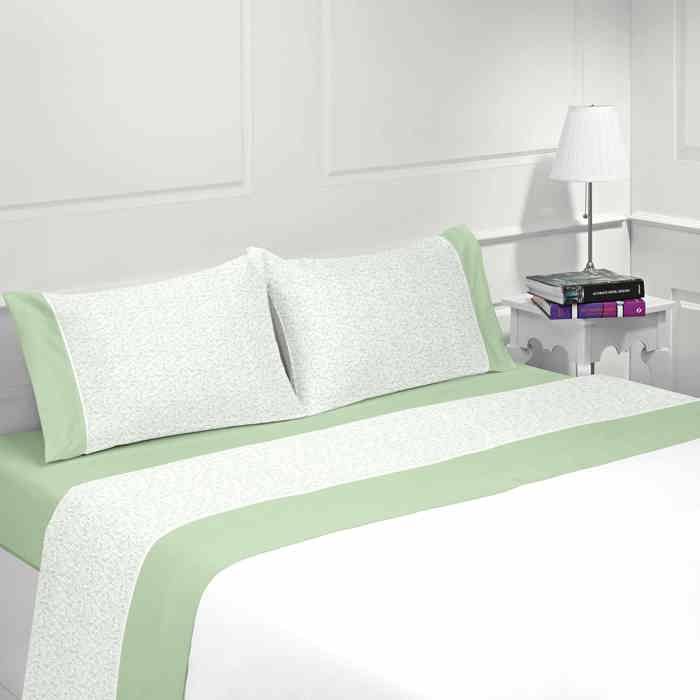 Parure housse de couette coton flanelle 57 fils imprimé TULIPA Vert tilleul 140x200