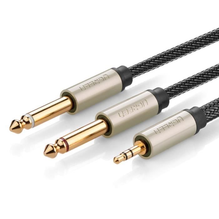 UGREEN Câble Audio Cable d'Instrument 3.5mm vers 6.35mm Jack Mâle Mâle Mono  Y Splitter Câble Tressé en Nylon 1M - Cdiscount Instruments de musique