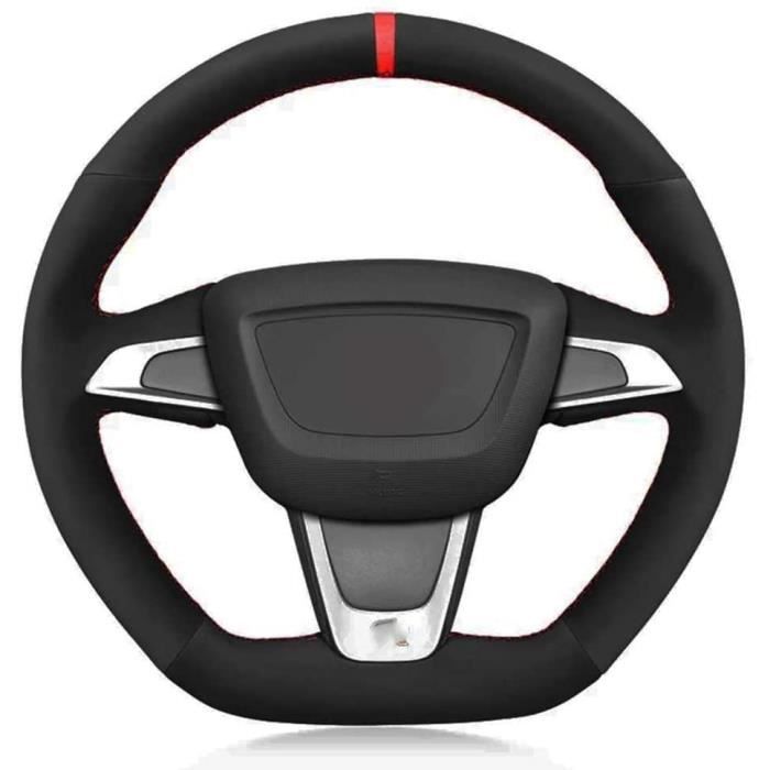 Couvre Volant en Cuir suédé Noir Cousu à la Main, adapté pour Seat (6J) (FR) 20122015