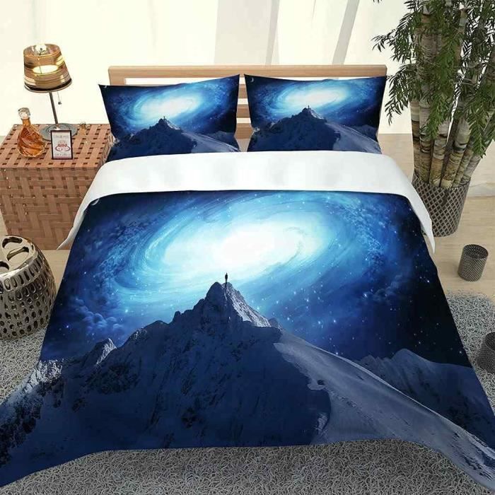 Parure De Lit 3D Bouddha Ciel Bleu - Housse Couette 200x230cm + 2 Taies - 100% Coton Doux