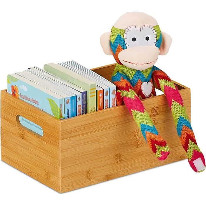 Caisse De Rangement En Bambou Empilable Relaxdays - Dimensions 50x40x21 Cm, Avec Poignées, Naturelle