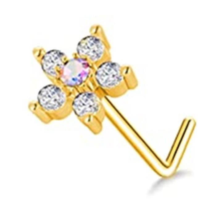 Piercing Nez G23 En Titane Poli En Forme De L Avec Bijoux De