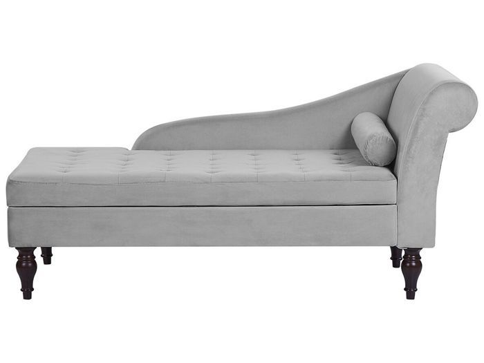 Beliani - Chaise longue en velours gris clair avec rangement PESSAC Beliani - Chaise longue en velours gris clair avec rangement PESSAC