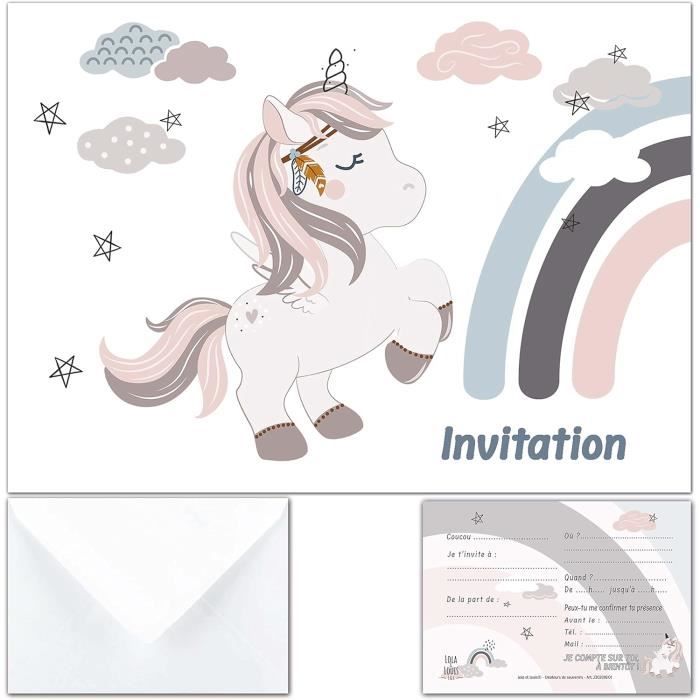 LOLA & LOUIS® 10 Einladungskarten Zum Geburtstag (Prinzessin, Fee, Einhorn) – Inkl. Umschläge, Französisch Beschriftet