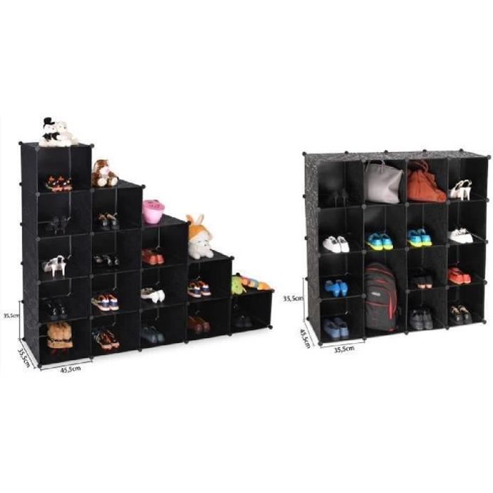 Armoire étagère modulable en plastique noir 12 casiers Penderies