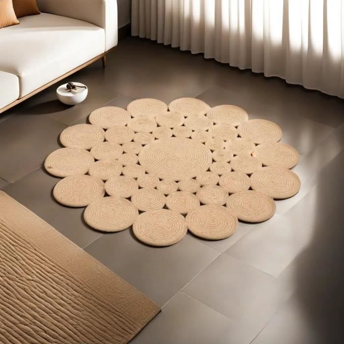 Tapis Rond Fleur De Vie - Antidérapant Et Doux - Pour Salon, Chambre Ou Cuisine