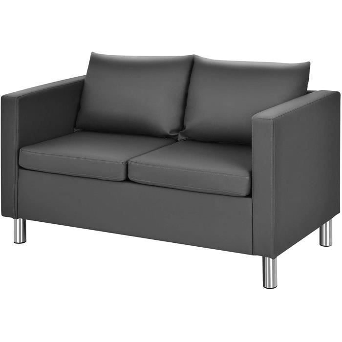 goplus canapé 2 places,sofa de salon avec pieds en métal,coussins et dossier doux et confortables style nordique gris