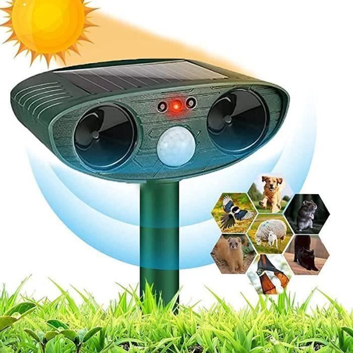 Répulsif à Ultrasons 360° Pour Chats Et Chiens – Solaire Et USB, 5 Modes, Portée Jusqu’à 10 M