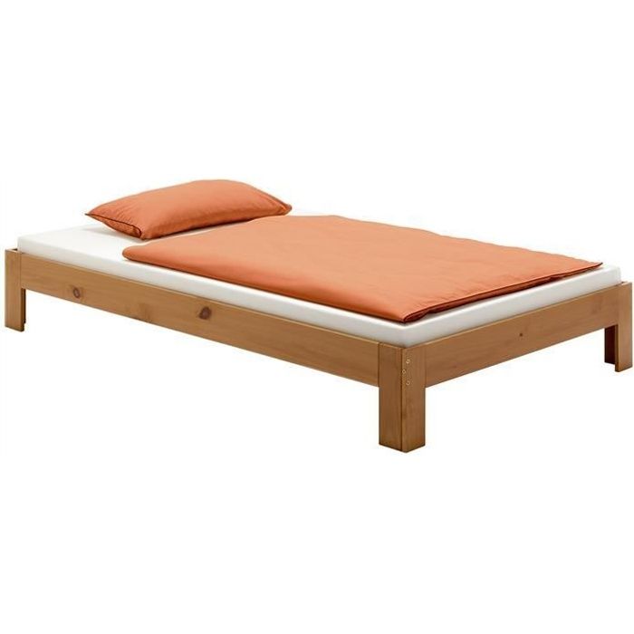 lit futon thomas couchage simple 100 x 200 cm 1 place / 1 personne, en pin massif lasuré couleur campagne