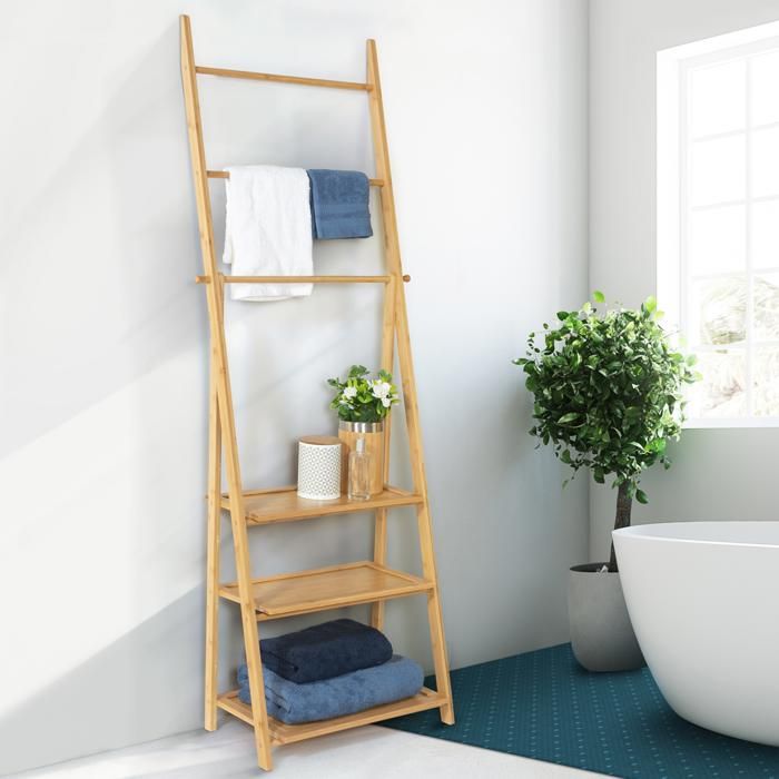 IDMARKET Porte-serviettes 3 niveaux LANA 3 étagères en bambou IDMARKET Porte-serviettes 3 niveaux LANA 3 étagères en bambou