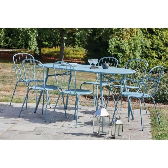 Imagin Salon De Jardin 6 Personnes En Acier Coloris Bleu Tivoli