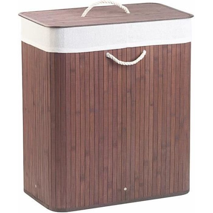 Corbeille à linge - INFACTORY - 100 L - Brun foncé - 2 compartiments - Sac amovible