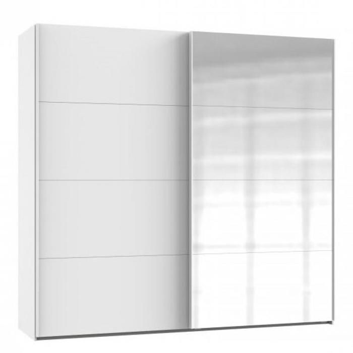 Armoire à porte coulissante RONNA blanche miroir 180 blanc Bois