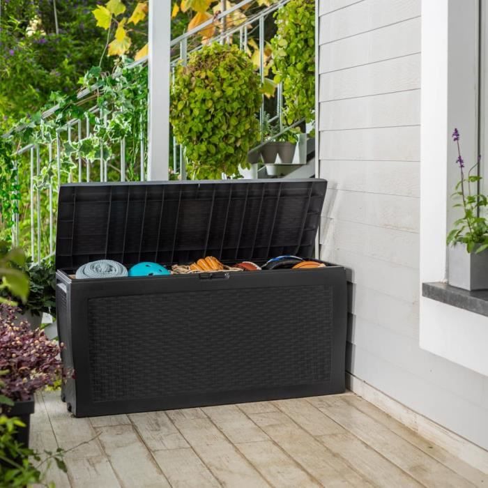 KETER - Coffre de rangement extérieur en résine 270 litres Gris - Malle de jardin Samoa