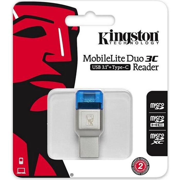 Lecteur de cartes microSD MobileLite DUO 3C - KINGSTON - Double interface USB - Boîtier métallique robuste