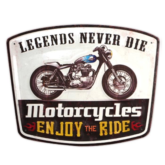 Plaque métal rétro 'Motorcycles' noir blanc vintage - 35x25 cm (Legends
