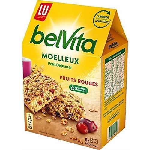 LOT DE 4 - LU - Belvita Gateau Moelleux Fruits Rouges - boîte de 5 sachets - 250 g