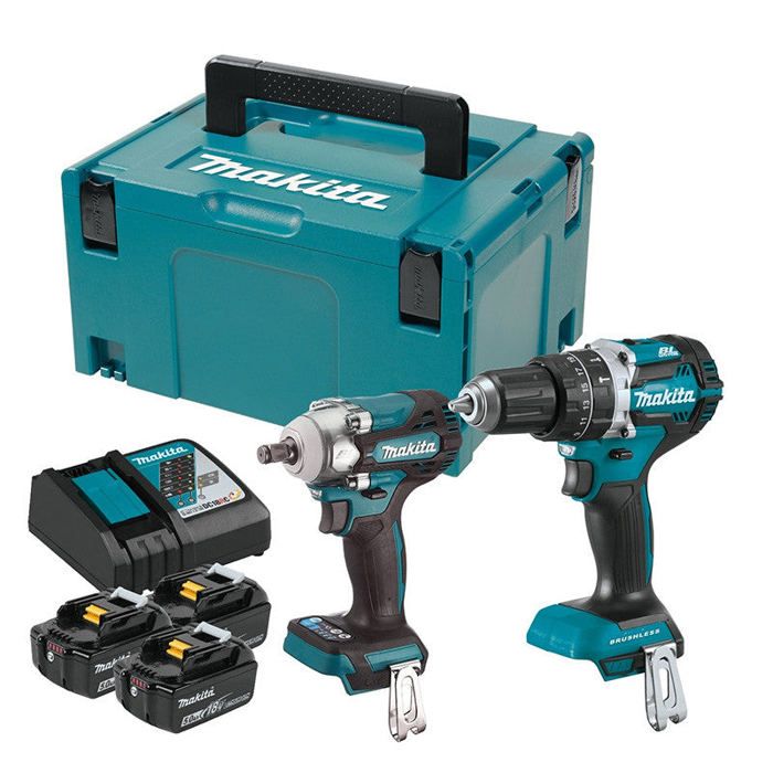 Perceuse à percussion MAKITA DHP484Z + DTW300Z Sans fil 18V 5 Ah 3 batteries