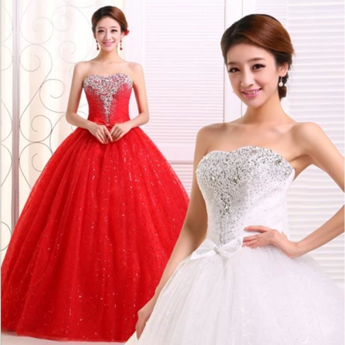 La robe de mariée coréen de queue rouge Top sans manches en