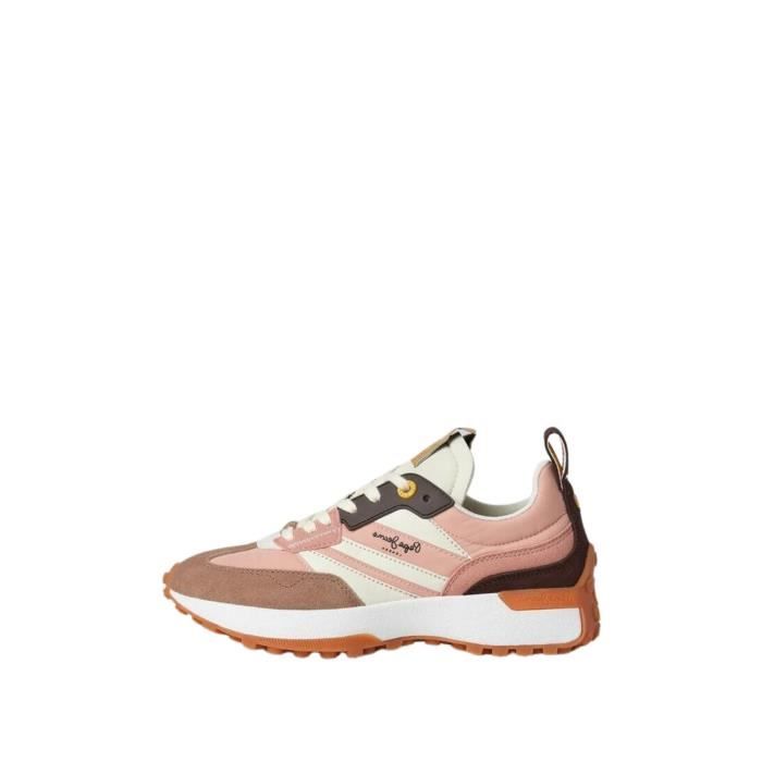Basket femme Pepe Jeans Ref 61087 113 Maple Sugar Orange Blanc et Multicolore Lacets Femme