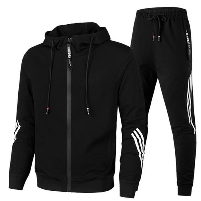Ensemble de vetements de sport homme 2 pieces Marque Fitness Coton slim decontracte