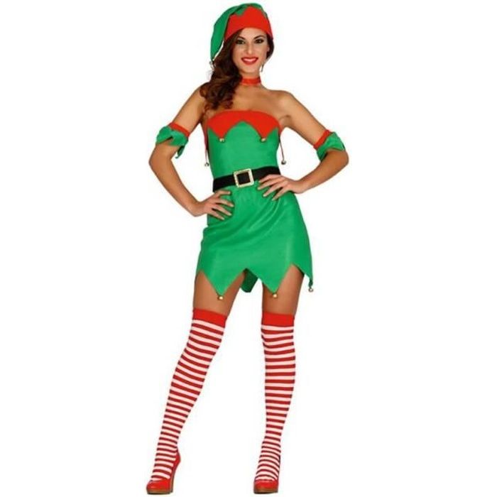 Costume De Lutin De Noël Femme - Robe Verte, Chaussures, Chaussettes Et Ceinture, Déguisement Fête Adulte - 12