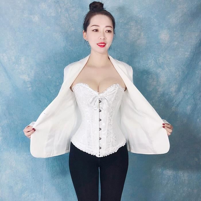 Bustier femme Corset Sexy pour femmes vetement steampunk gothique Bustier desosse cintre a la taille modelant Type steel has lace Blanc Cdiscount Pret a Porter