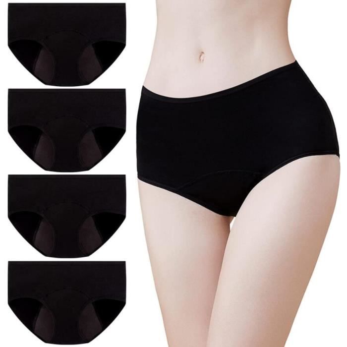 Lot de 4 Culotte Menstruelle Femme Coton Slip Regles Anti Fuite