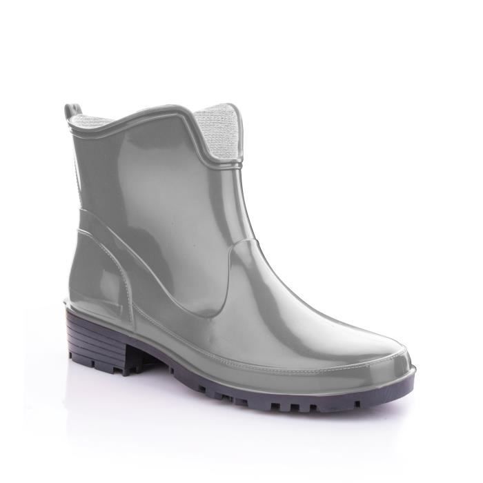 bottes de pluie courtes pour femmes - lemigo - caoutchouc - talon bas de 3 cm - gris