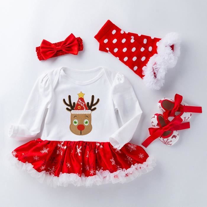Robe De Noël Bébé Fille Mère Noël - Ensemble Rouge Velours Avec Tutu Tulle Et Bandeau, Costume Fête Nouveau-né Hiver