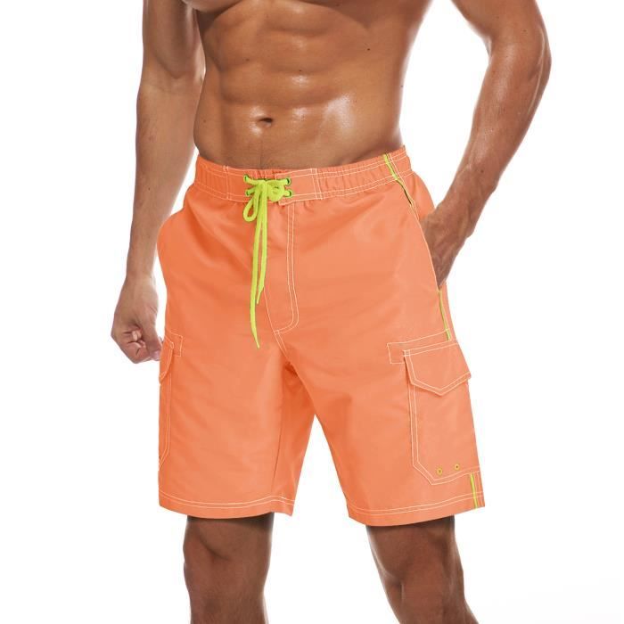 Short De Bain Homme Orange à Palmiers Noirs - Taille M, Confortable Et Stylé