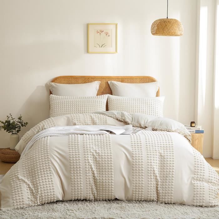 Housse de Couette - Tuftée Pom-pom - Beige - 140x200 - 1 Personne