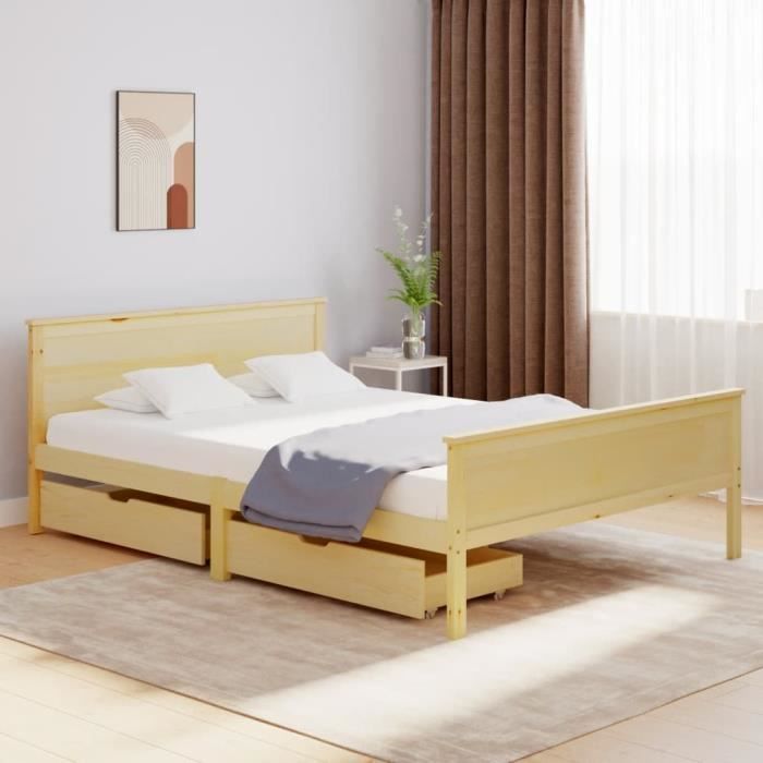 Lit double 160x200 cm lit adulte avec tête de lit composée et sommier à lattes en bois, blanc Lit double 160x200 cm lit adulte avec tête de lit composée et sommier à lattes en bois, blanc