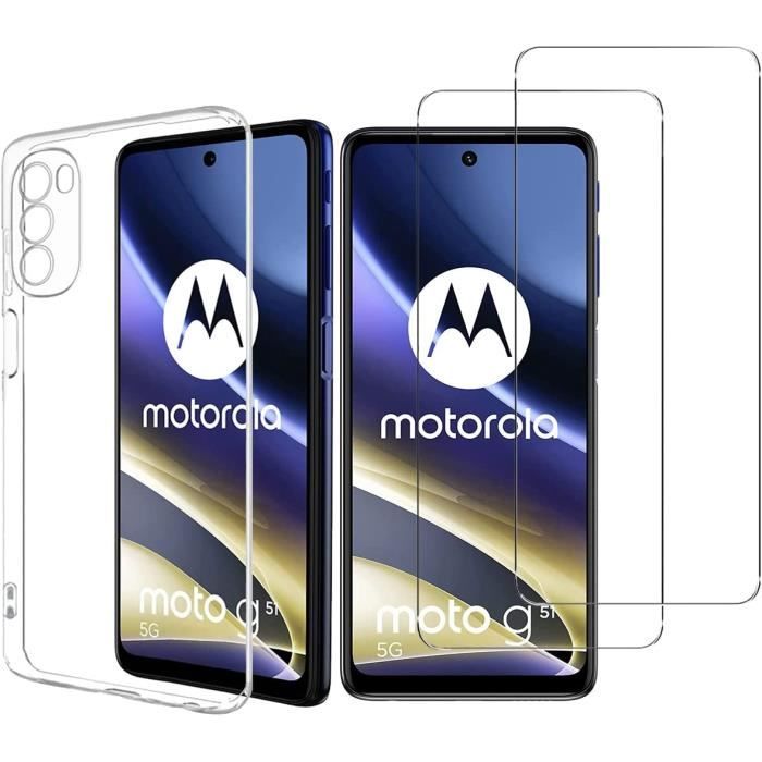 Compatible Motorola Moto G51 5G - Coque gel Transparente et 2 Films vitre Protection écran Verre trempé [Novago]