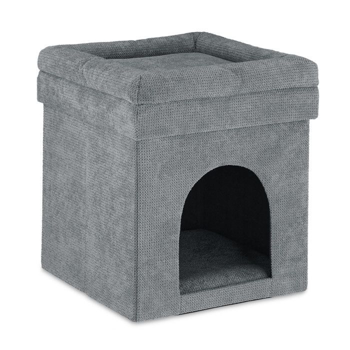 Meilleurs prix pour Relaxdays Niche chat, maison pour chat et petit chien intérieur, pouf pliable, HxLxP:  42 x 38 x 38 cm, gris