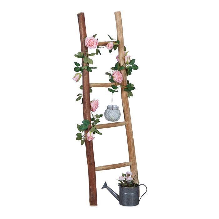 Relaxdays Echelle décorative en bois 116 cm jardin 4 barres châtaignier artisanal habits et serviettes nature