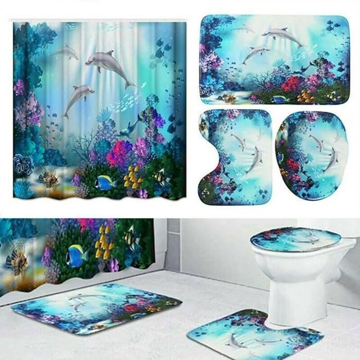 Le noir 4PCS Dolphin Set de salle de bains Panneau de rideau de douche ...