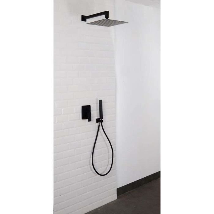 Sarodis, Colonne de douche encastrable noire, carré 2 fonctions