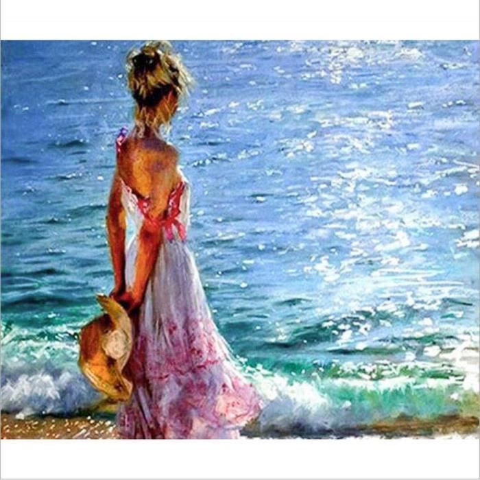M341 5d Bricolage Diamant Peinture Bord De Mer Fille Personnage Salon Chambre Maconnerie Point De Croix Decoration De La Maison 50 Achat Vente Tableau Toile Cdiscount