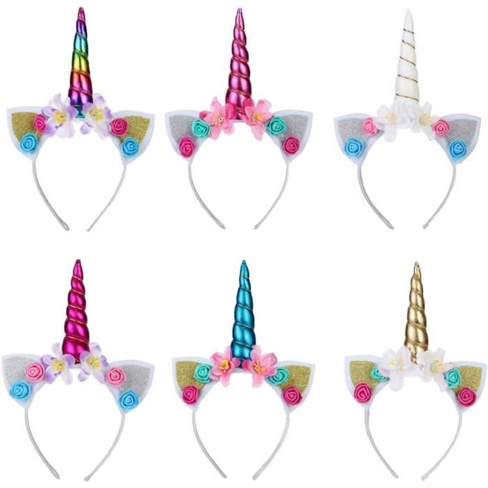 Lot De 3 Bandeaux Licorne Pour Enfants – Serre-Têtes Corne Et Oreilles Pailletées – Jaune, Rose, Arc-en-Ciel – Accessoire Fête Anniversaire Photo – Cadeau Fille
