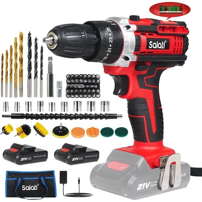 Perceuse Visseuse Sans Fil 3 Vitesses Avec 2 Batteries - 65Nm Couple Puissant - Kit Ultra Complet 24+3 Réglages